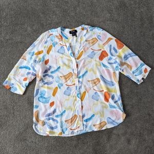FDJ Women's Artsy Abstract Blouse Size 16 Lightweight Button Down
